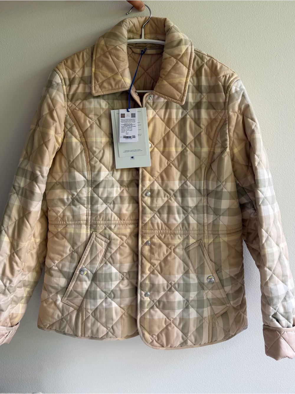 Burberry Quilted Jacket in Light Beige and Cream Trim